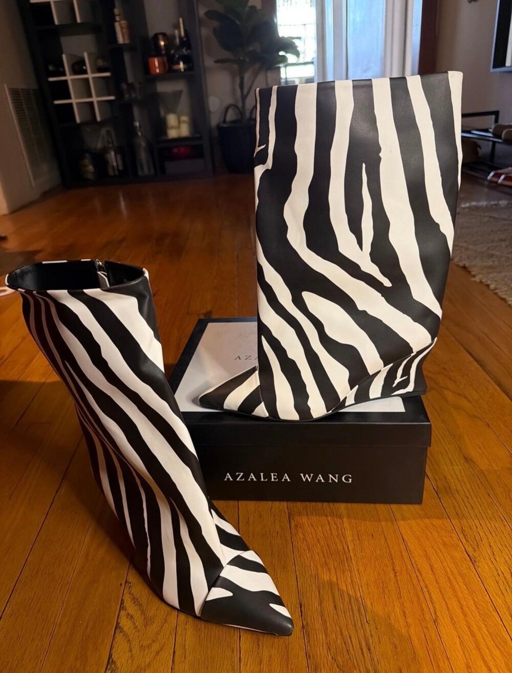 Azalea Wang Zebra Print Boots Black White Faux Leather